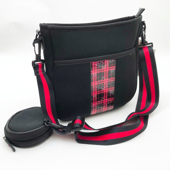 NWT Jen & Co. DRU Red & Black PLaid Bag in a Bag Neoprene Crossbody - Picture 2 of 7